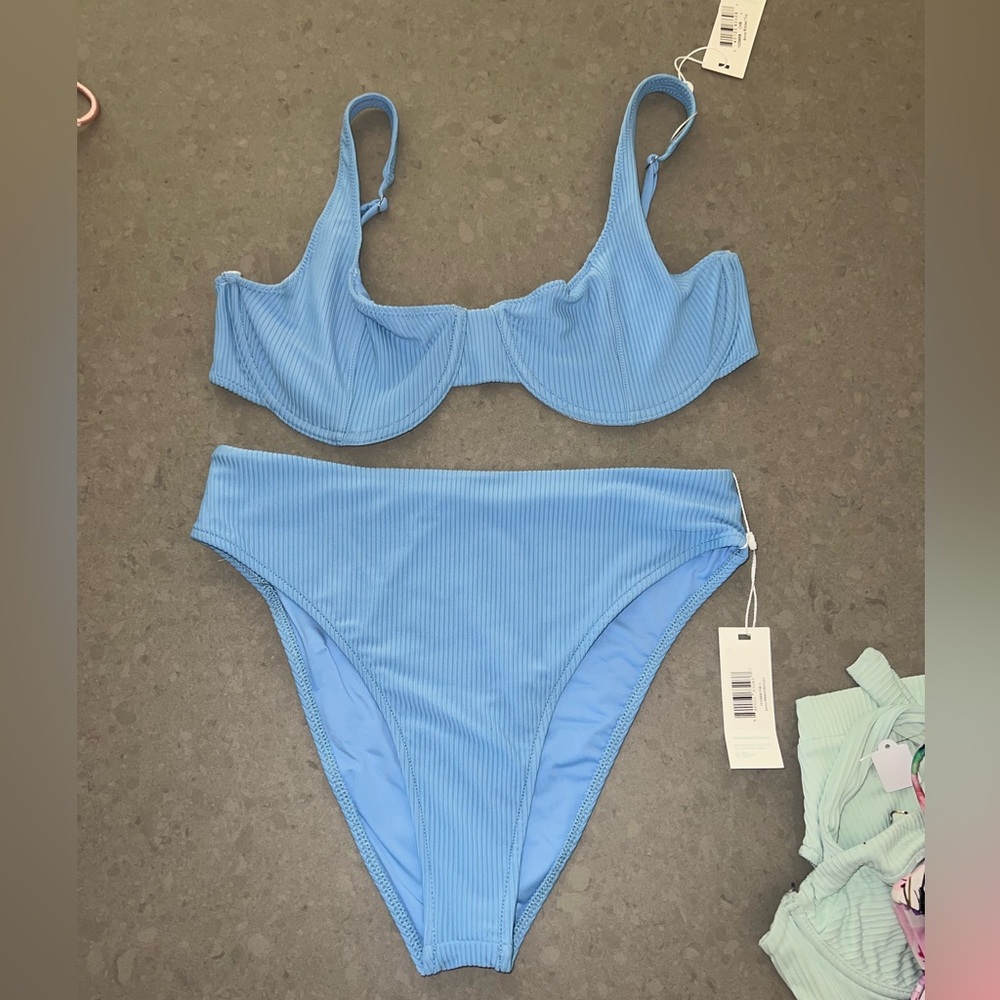 Anna Underwire Ribbed Bikini in Chambray by FRANKIES BIKINIS
